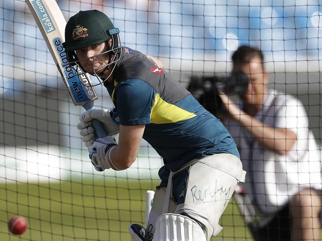 Smith batting in the nets at Headingley after recovering from the concussion. Picture: Getty Images