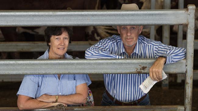 Karen and Stewart Paton from Corryong keep a close eye on prices at Wodonga on January 6. Picture: Zoe Phillips