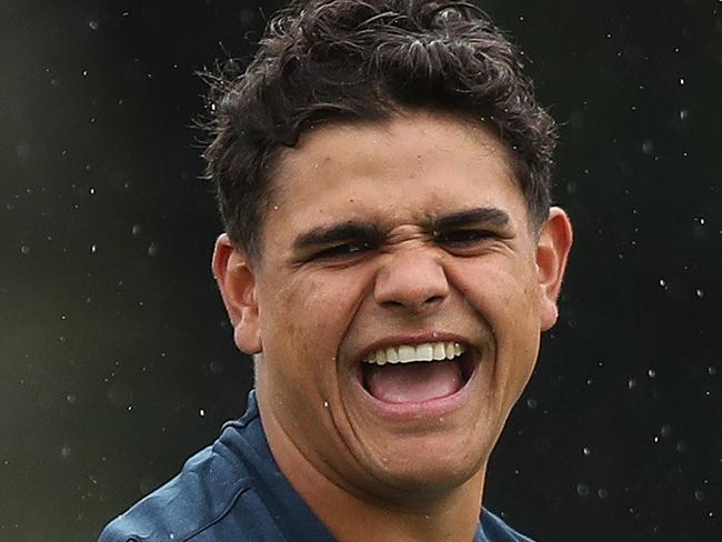 Roosters Latrell Mitchell during Sydney Roosters NRL training at Moore Park, Sydney. Picture: Brett Costello