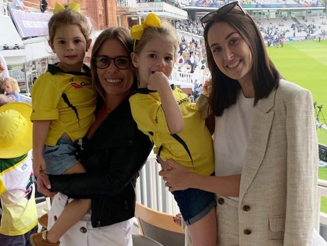 Amy Finch and Rachel Khawaja with Candice and David Warner's daughters at Lord's. Rachel wrote: “Such a great day @homeofcricket watching the boys get an amazing win! I think it helps that we have the cutest cheer squad going around #cricket #cheersquad #cwc19 #lords #homeofcricket #winners”. Picture: @rachelmkhawaja/Instagram