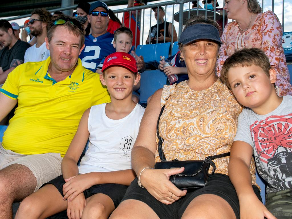 Zenon, Talon, Nyree and Wyatt O'Donnell from South Mackay at the Suns AFLW game at Harrup Park.Picture: Michaela Harlow