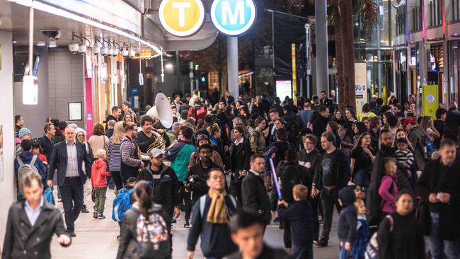 A packed Chatswood Metro station on Friday. Picture: Flavio Brancaleone