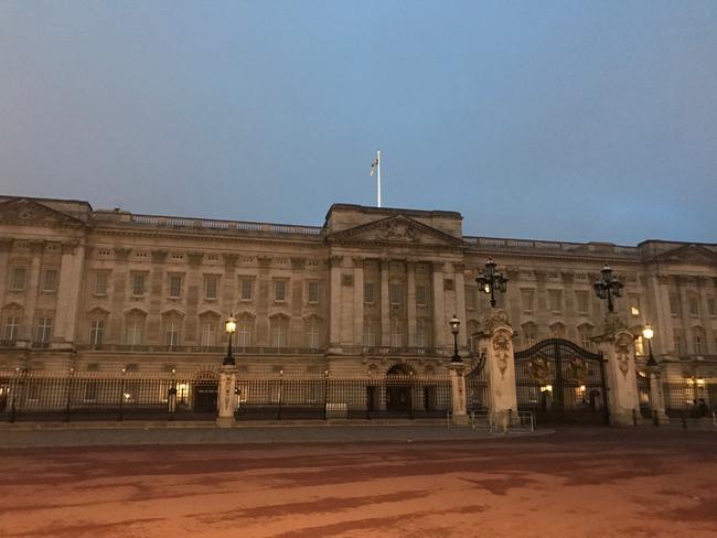 The gates of Buckingham Palace, shortly before sunrise on May 4, 2017. Picture: Lexie Cartwright