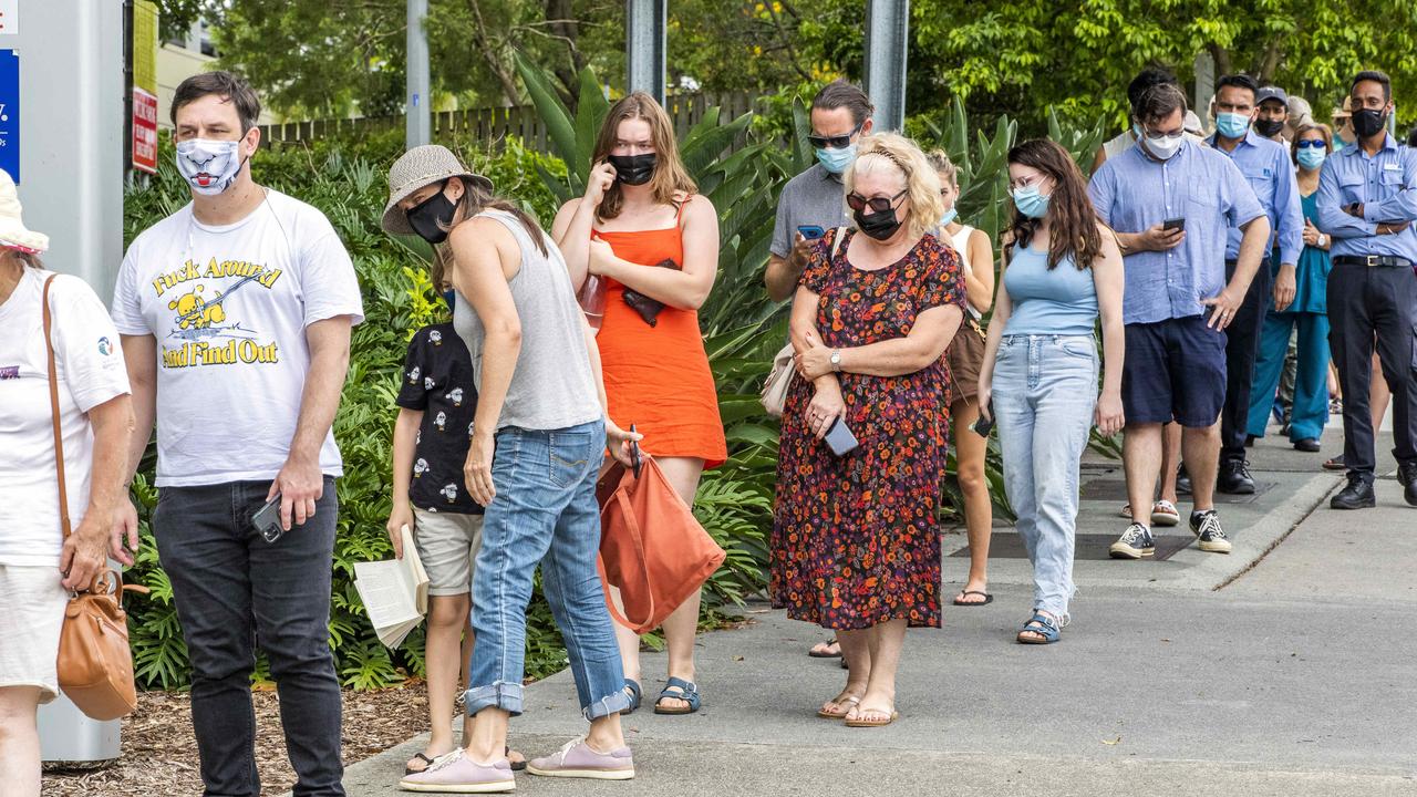 Experts are concerned about travellers getting infected while lining up for a Covid test. Picture: Richard Walker