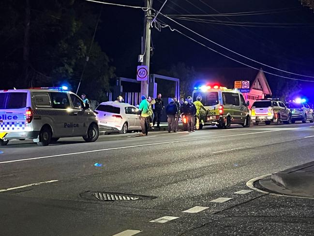 Paramedics treated two patients after a single vehicle crash in Norman Park. Picture: @brisbaneincidentalerts