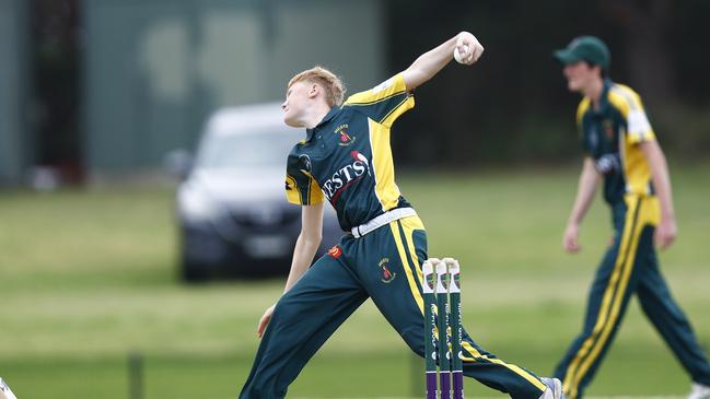 Leo Thornton bowling for Wests. Picture: Michael Gorton