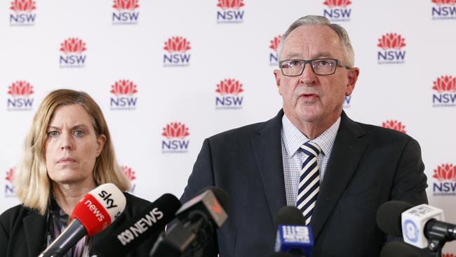 Health Minister Brad Hazard and Dr Kerry Chant during a press conference at NSW Ministry for Health in Artarmon on Monday. (AAP Image/Tim Pascoe)