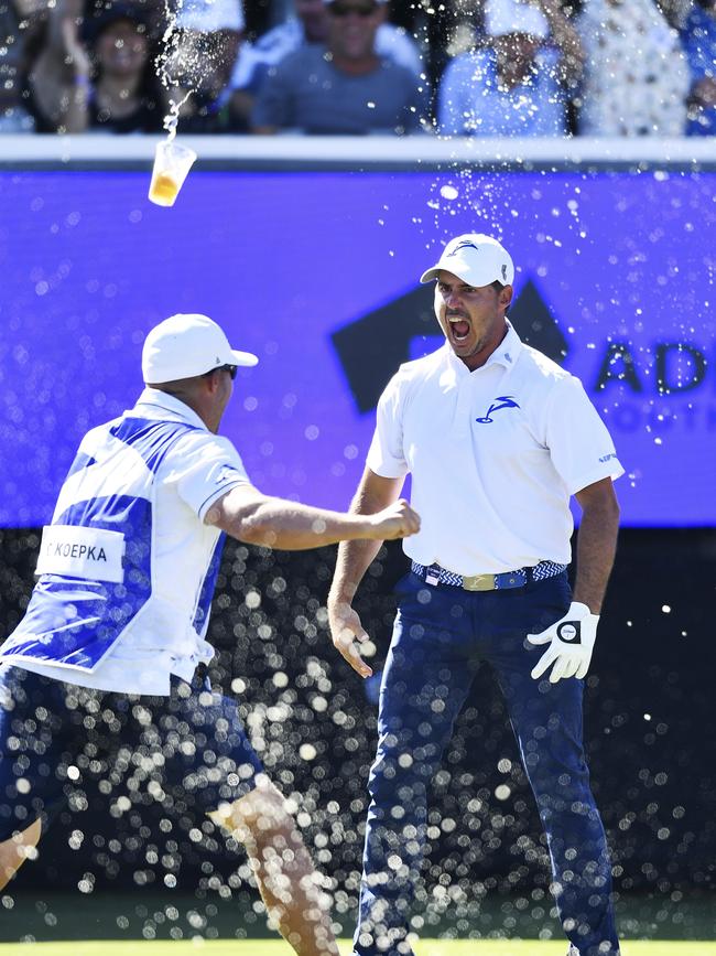 Chase Koepka was showered with beer . . .