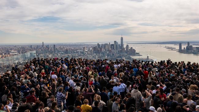 Hundreds watch from the observation deck of Edge at Hudson Yards in New York City. Picture: Spencer Platt/Getty Images