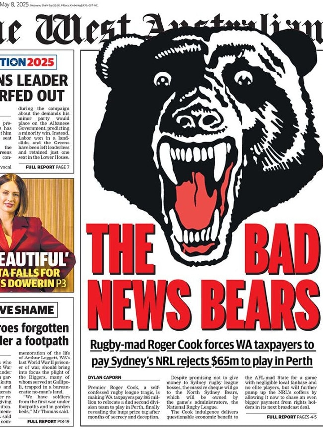 The West Australian’s front page last month.