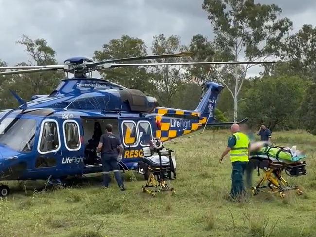 A man has been flown to hospital on Tuesday afternoon after a ute and motorcycle collided.