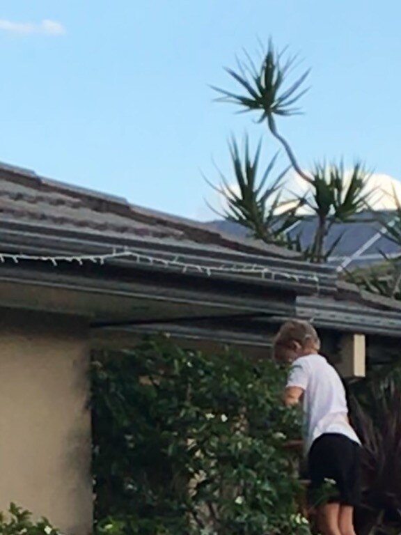 Jack Bradley, 9, from Pottsville setting up Christmas lights before they were destroyed by vandals. Photo: Bec Hanzic