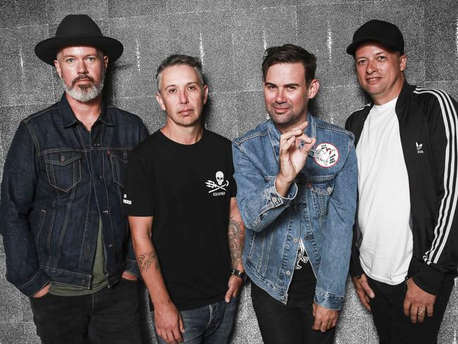 Australian music group Grinspoon are coming back together after 3 years apart. Members Pat Davern, Joe Hansen, Phil Jamieson and Kristian Hopes pictured in Sydney. Picture: Dylan Robinson ***EMBARGO APRIL 3***