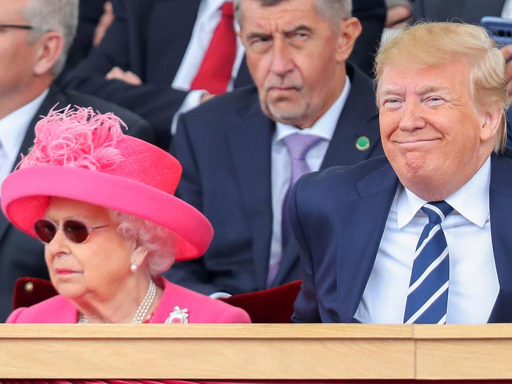 Britain's Queen Elizabeth II (L) sits alongside US President Donald Trump during an event to commemorate the 75th anniversary of the D-Day landings, in Portsmouth, southern England. Picture: AFP