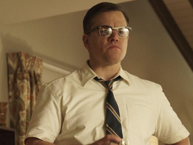 This file image released by Paramount Pictures shows Julianne Moore, left, and Matt Damon in a scene from "Suburbicon." (Hilary Bronwyn Gayle/Paramount Pictures via AP)