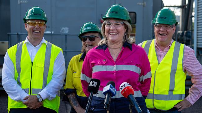 Tamboran Resources Chief Executive Joel Riddle, Environment Minister Kate Worden, Chief Minister Eva Lawler and Mining Minister Mark Monaghan. Picture: Pema Tamang Pakhrin