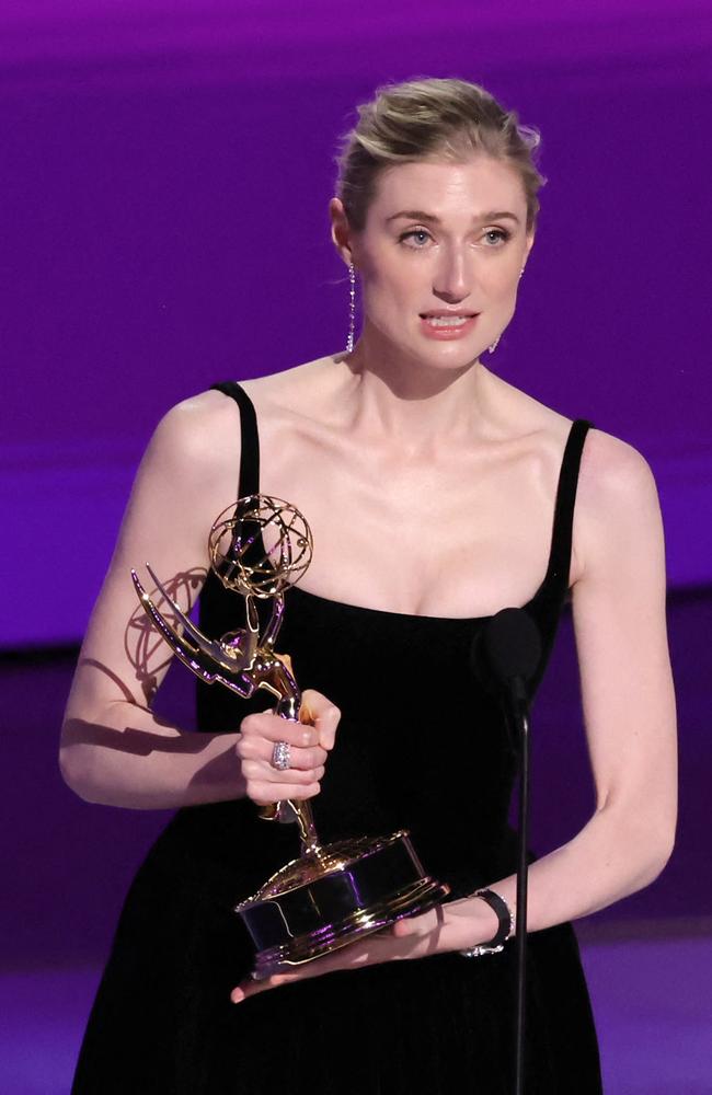 Elizabeth Debicki accepts the Outstanding Supporting Actress in a Drama Series award for The Crown. Picture: AFP