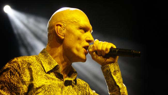 Peter Garrett, lead singer of Midnight Oil, on stage.