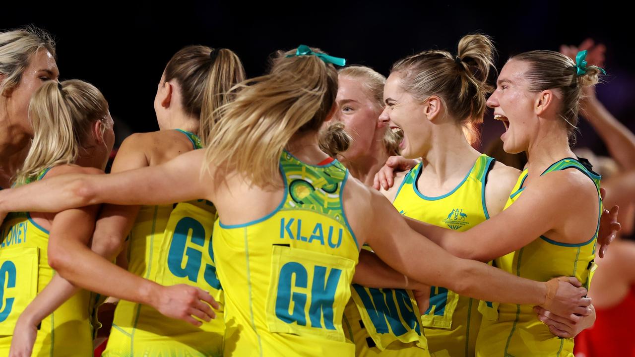 The Aussies saw off the home team in the netball semi-final. Picture: Getty Images