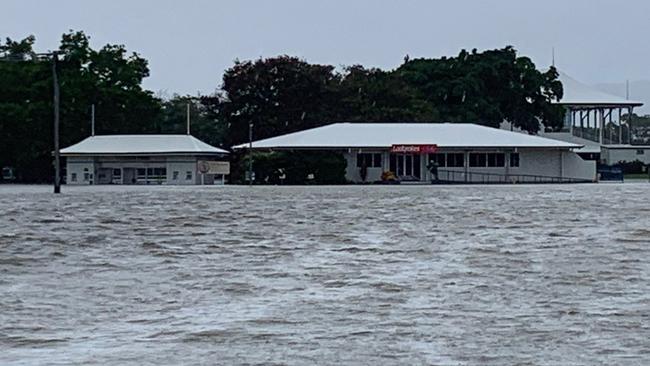 The Townsville Turf Club almost under water entirely due to the flood event gripping the region.