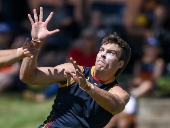 Riley Thilthorpe goes for a mark. Picture: Mark Brake/Getty Images