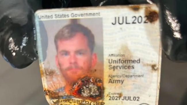 Matthew Livelsberger's charred ID found in the Cybertruck after it exploded. Picture: LVMPD.