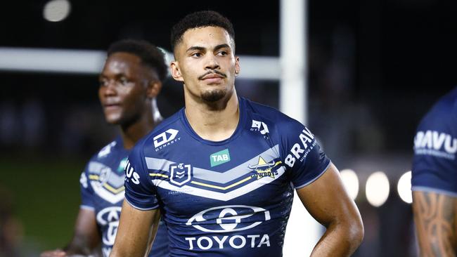 Robert Derby at full time in the NRL pre-season match between the Cowboys and the Dolphins. Picture: Brendan Radke