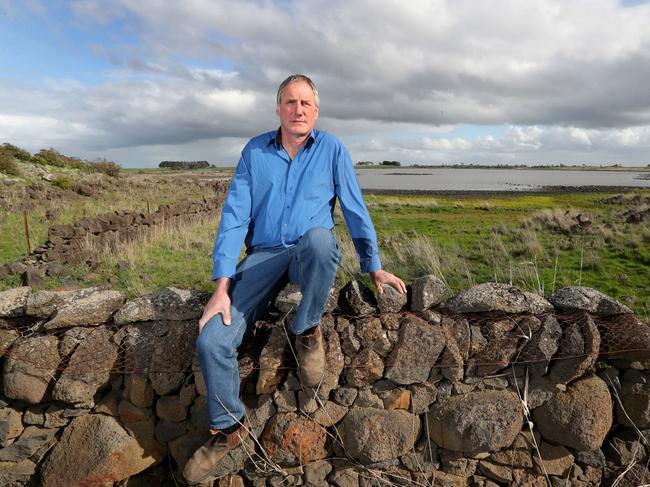 Hamish Cumming at Brolga flocking site near his property in Darlington, Victoria. Picture : David Geraghty / The Australian.