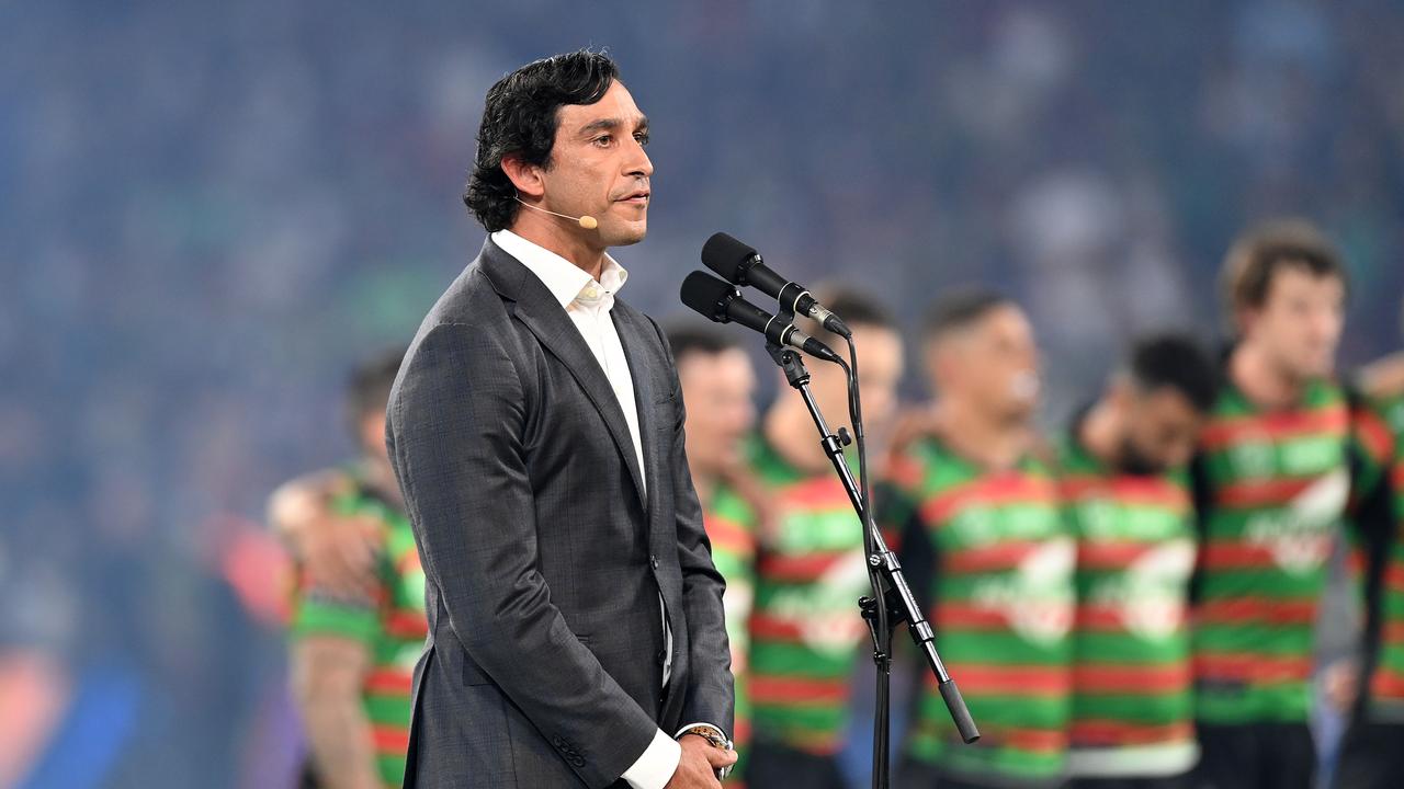 BRISBANE, AUSTRALIA - OCTOBER 03: Johnathan Thurston performs Welcome to Country before the 2021 NRL Grand Final match between the Penrith Panthers and the South Sydney Rabbitohs at Suncorp Stadium on October 03, 2021, in Brisbane, Australia. (Photo by Bradley Kanaris/Getty Images)