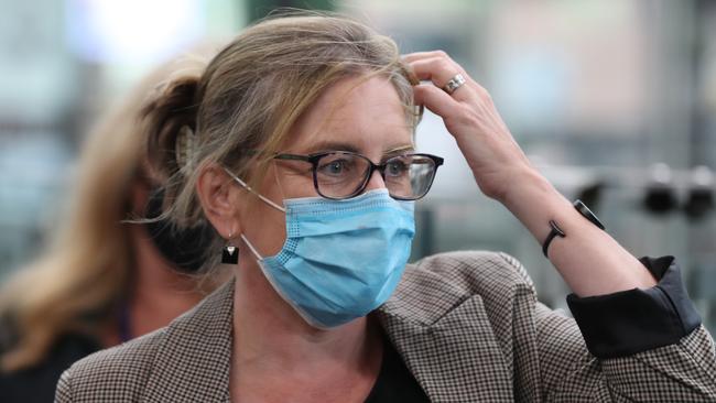 Bendigo East MP Jacinta Allan holds a press conference at Southern Cross Station. Picture: David Crosling