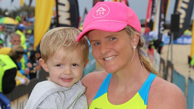 Surf mum Rachel Crerar and son Ryan. Pic: HarvPix.