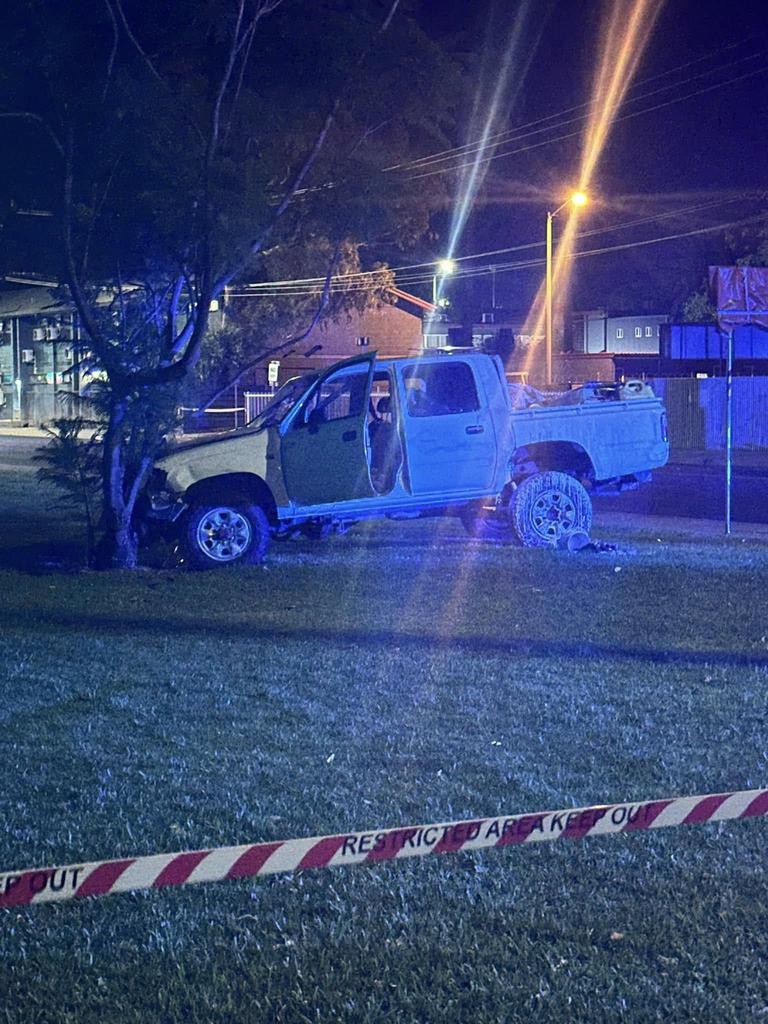 NT police are investigating a car crash where the driver of a white Toyota HiLux was found allegedly stabbed on Friday, February 14. Picture: Action For Alice