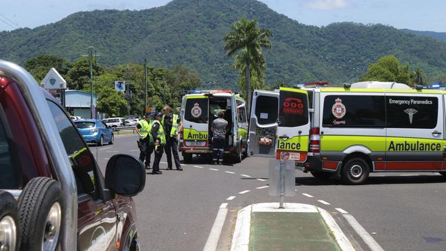 Emergency services at the corner of Anderson and McCormack streets in Manunda. Picture: Peter Carruthers