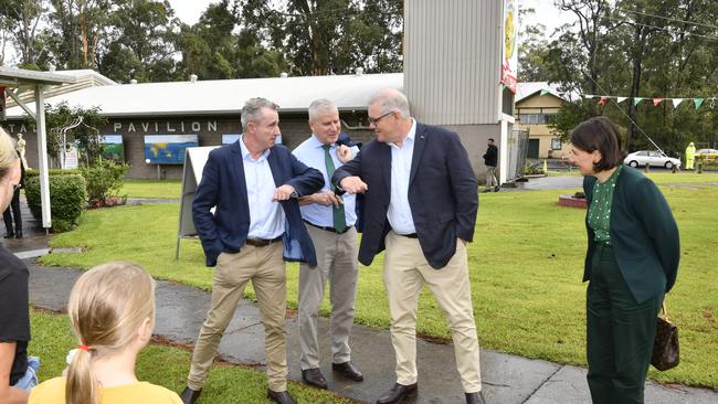 Prime Minister Scott Morrison arrives at New Italy for the official opening of the Pacific Highway redevelopment. Photos: Adam Hourigan