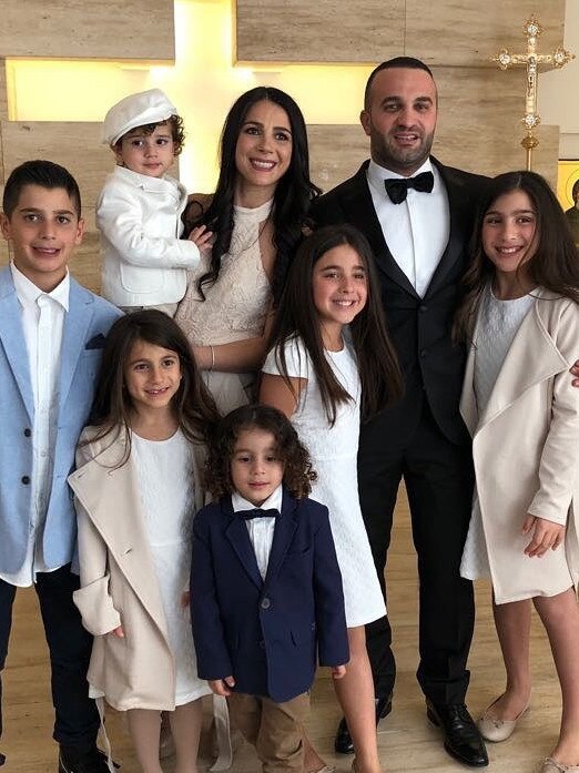 Leila and Danny Abdallah with their children including Antony and Sienna (far left) and Angelina (far right) who died on February 1, 2020.