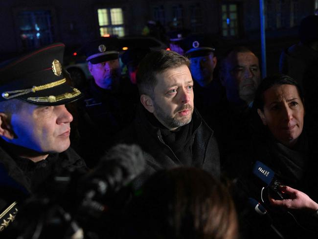 Czech Police President Martin Vondrasek (L) and Czech Interior Minister Vit Rakusan (C) speak to the media after shooting at the Charles University in Prague. Picture: Michal Cizek / AFP