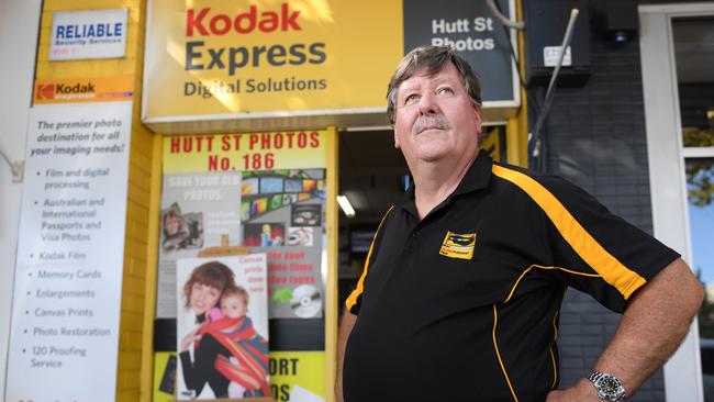 Alan Logue from Hutt Street Photos, who has noticed an increase in violent activity in the area. Picture: Naomi Jellicoe