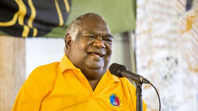 Yunupingu speaking at Garma in 2019. Picture: Melanie Faith Dove