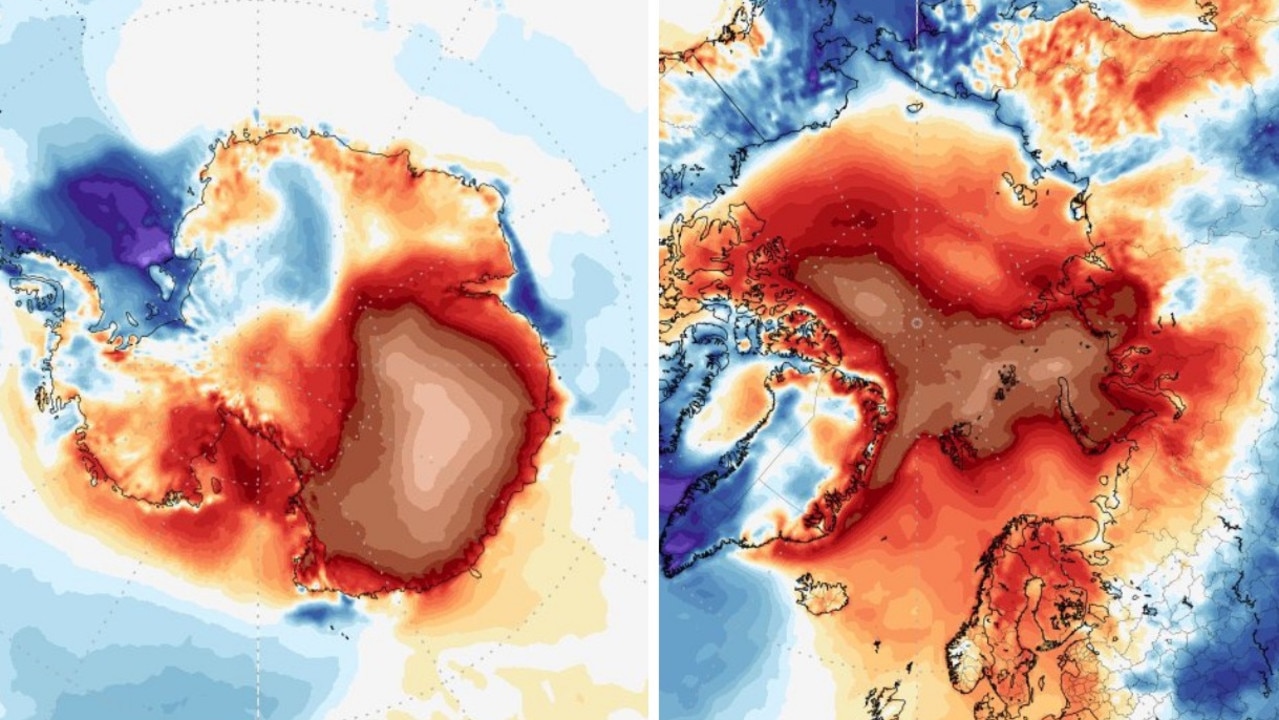 Temperatures in parts of Antarctica are more than 40C warmer than average, while in some Arctic regions, the mercury has shot up more than 30C higher than normal.