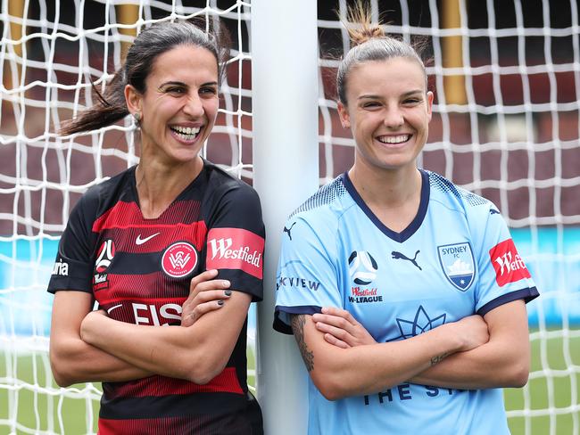 Leena Khamis and Chloe Logarzo ready to open the W-League with the Sydney derby. Pic: Phil Hilyard