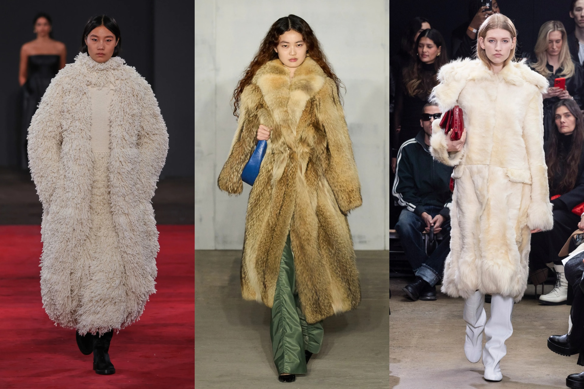 <p><i>Above (L-R): Gabriela Hearst, Puppets and Puppets, Proenza Schouler</i></p><h2><b>Fur and feathers</b></h2><p>On the heels of the &lsquo;<a href="https://www.vogue.com.au/fashion/the-allure-of-the-mob-wife-trend/image-gallery/c86a8b476c1268d9f16deb383c0847c7" target="_blank" rel="noopener">mob wife</a>&rsquo; discourse&mdash;and controversy&mdash;the designers at New York Fashion Week plated up faux fur coats galore. Tory Burch, Michael Kors, Khaite, Proenza Schouler, Puppets and Puppets&mdash;the list of labels who accessorised pumped-up outerwear with tall boots and stilettos was almost as long as the coats themselves, which almost swept the floor. Gabriela Hearst&rsquo;s were particularly hirsute, shaggy dusters she spared with equally textured skirts and collars.&nbsp;</p>