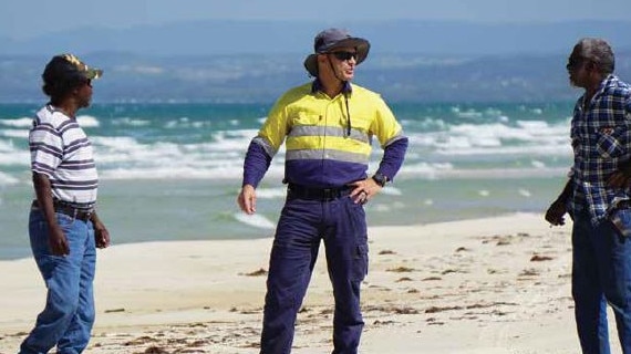 John Deeral, Nicholas Villa and Ned Yoren at the Cape Flattery Silica Sand Project. Picture: Supplied