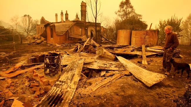 Malcolm Elmslie in the remains of his Cobargo house. Picture: Stuart McEvoy