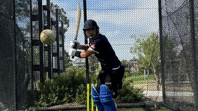 Noah Langham working on his game in the Frankston Peninsula nets. Picture: Simon McEvoy