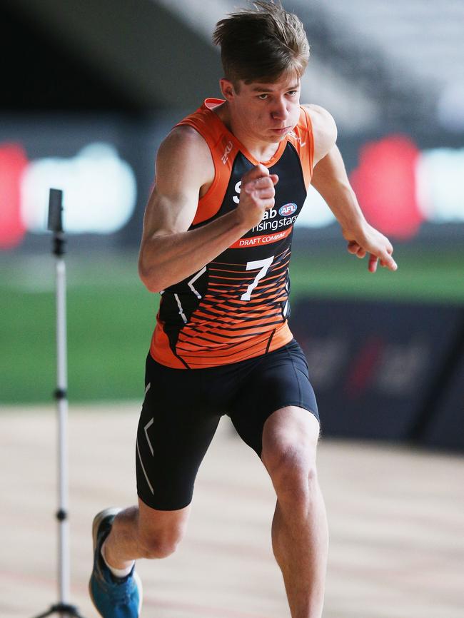 Dylan Moore in action at the AFL draft combine. Picture: Getty Images