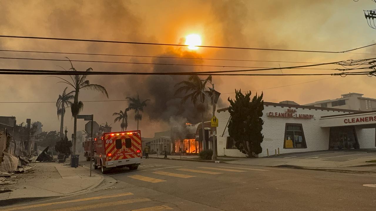 Sunset Boulevard during the wildfires on January 08, 2025 in Los Angeles, California. (Photo by Bellocqimages/Bauer-Griffin/GC Images)