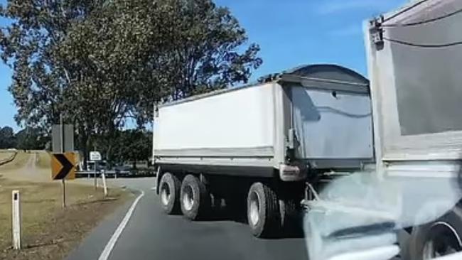 Grim footage of a large truck slamming into the front of a car has been revealed. Picture: Supplied.