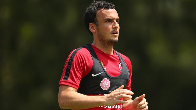 SYDNEY, AUSTRALIA - OCTOBER 27: Mark Bridge runs during a Western Sydney Wanderers ACL training session at Blacktown International Sportspark on October 27, 2014 in Sydney, Australia. (Photo by Mark Kolbe/Getty Images)