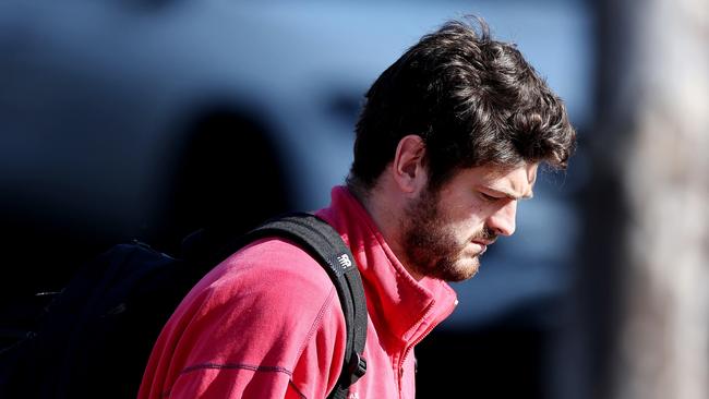 MELBOURNE, AUSTRALIA - September 11 , 2023. AFL.    Angus Brayshaw of the Demons arrives at before Melbournes training session at Casey Fields, Cranbourne   Photo by Michael Klein.