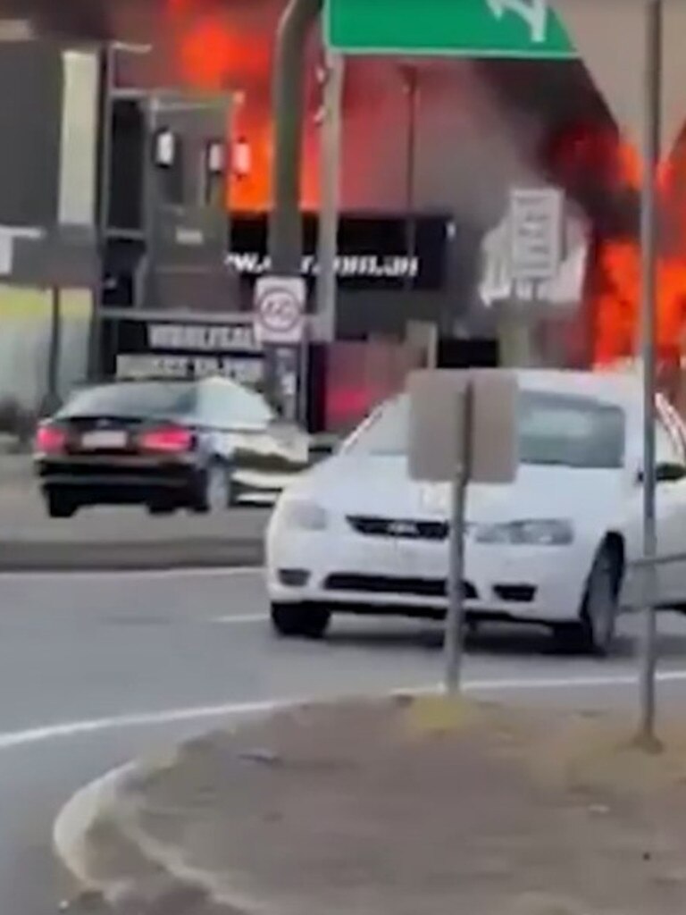 A Mercedes has been extensively damaged in the blaze. Picture: 9News